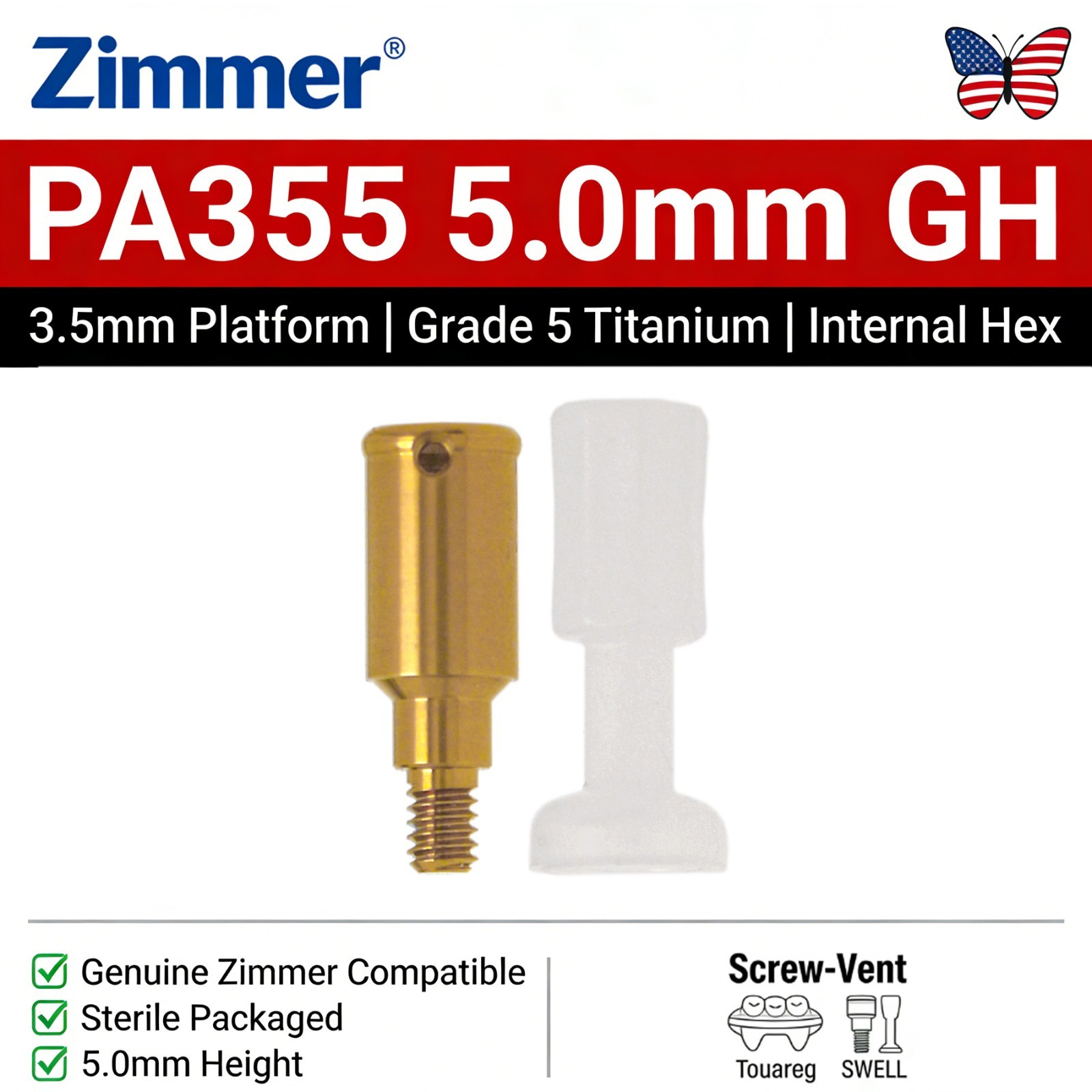 Dental Overdenture Locator Abutment Fit Zimmer/Adin/Mis Internal Hex 3.5mm/4.5mm