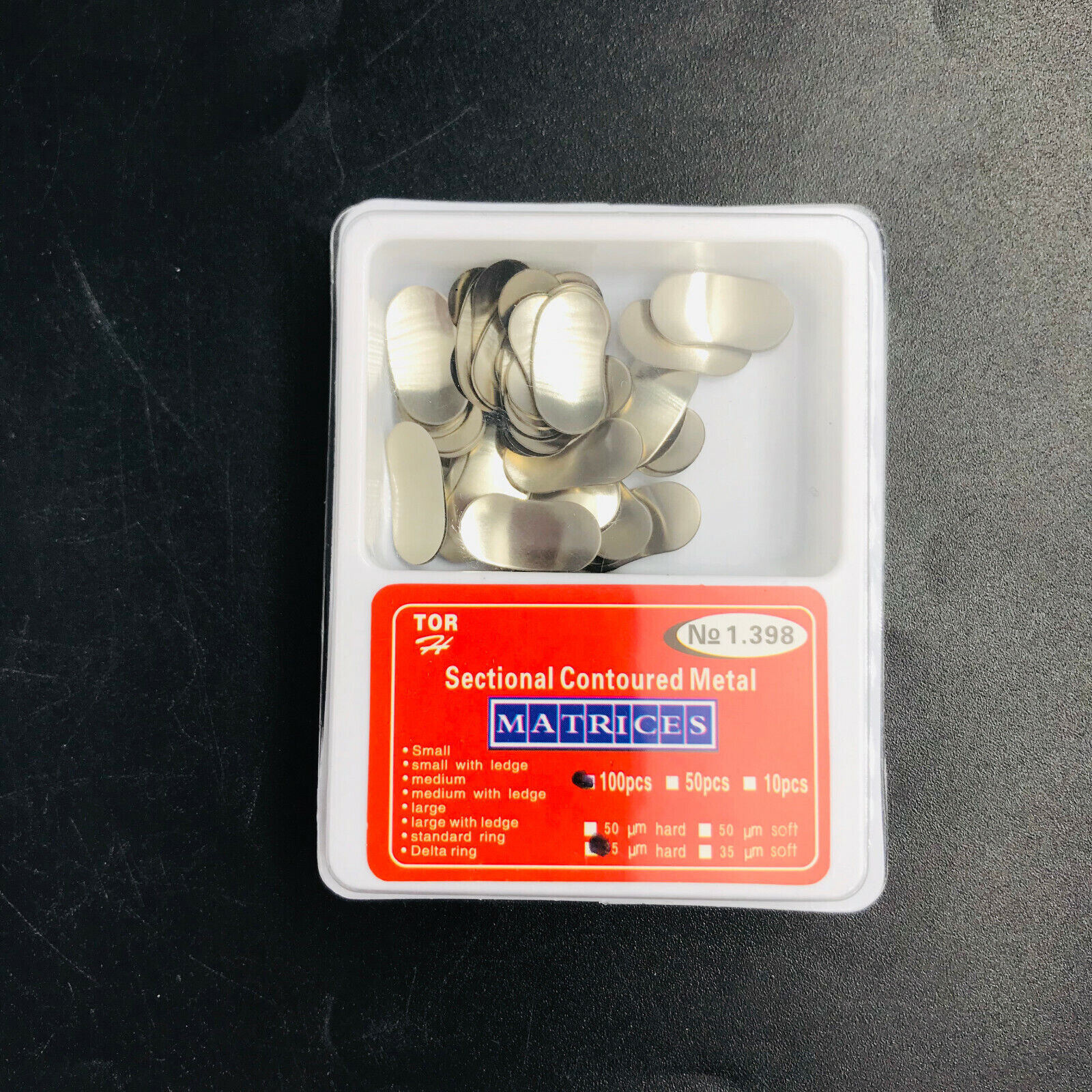 100×Dental Matrices Sectional Contoured Metal Hard Band Matrix Refill 35μm S/M/L