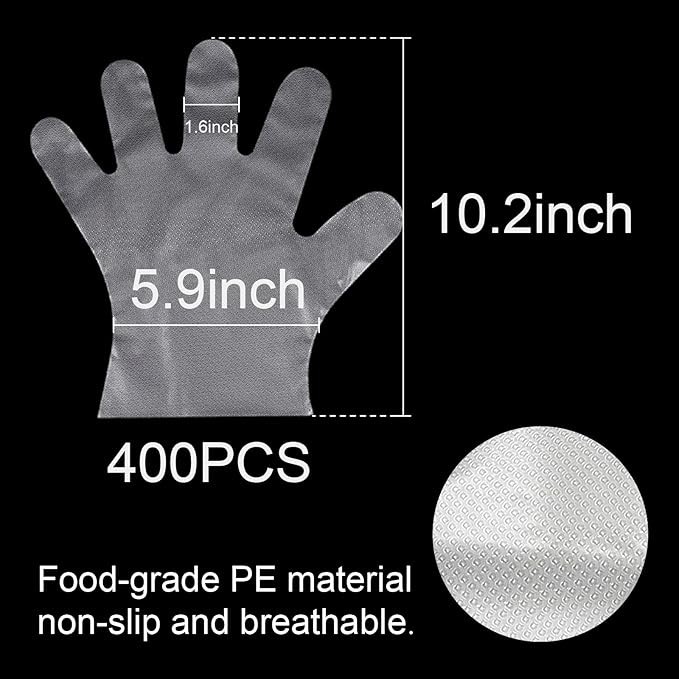 400 Ct Disposable Plastic Gloves – Food Safe Latex Free Powder Free Kitchen Use.