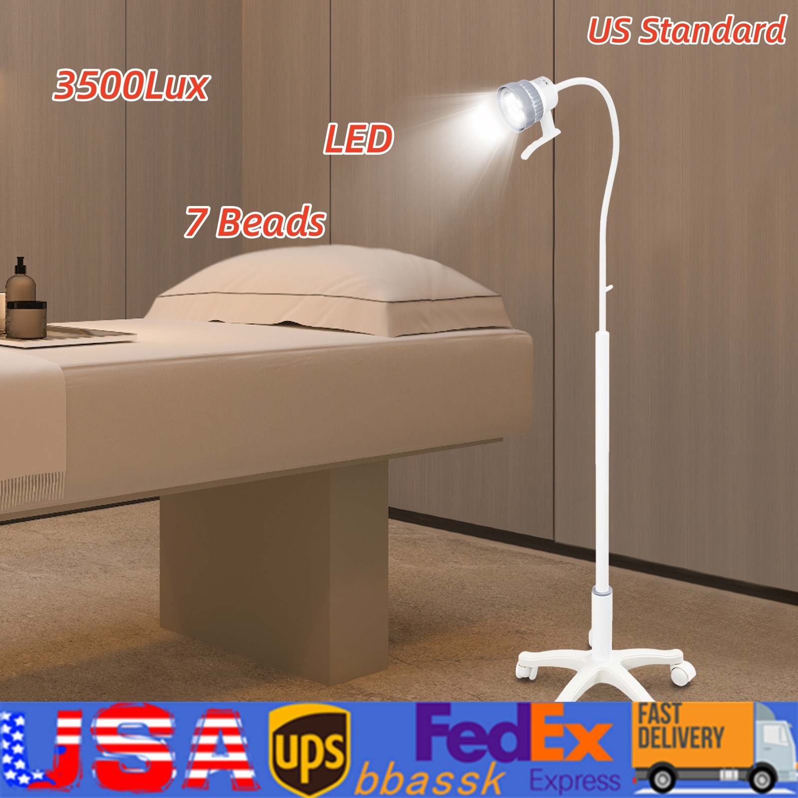 12W Mobile Dental Surgical Exam Lamp LED Examination Light W/ Wheels Floor Stand