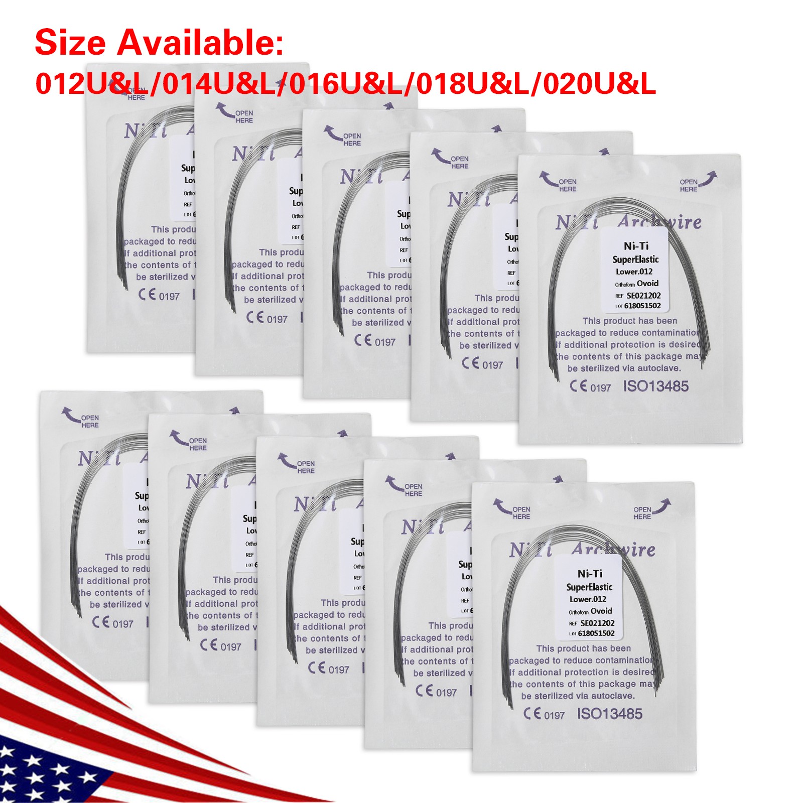 10pack Dental Ortho Arch Wire Round Niti Super Elastic oval/ovoid Upper/Lower