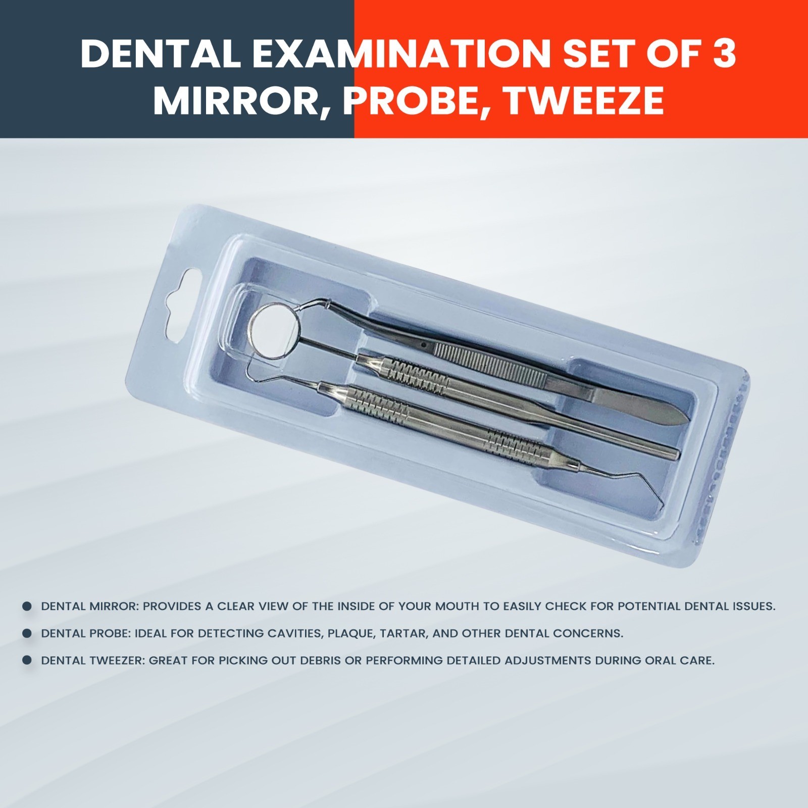 Basic Examination Dental Diagnostic Kit 3 Pcs Thick Soft Grip Premium Handle