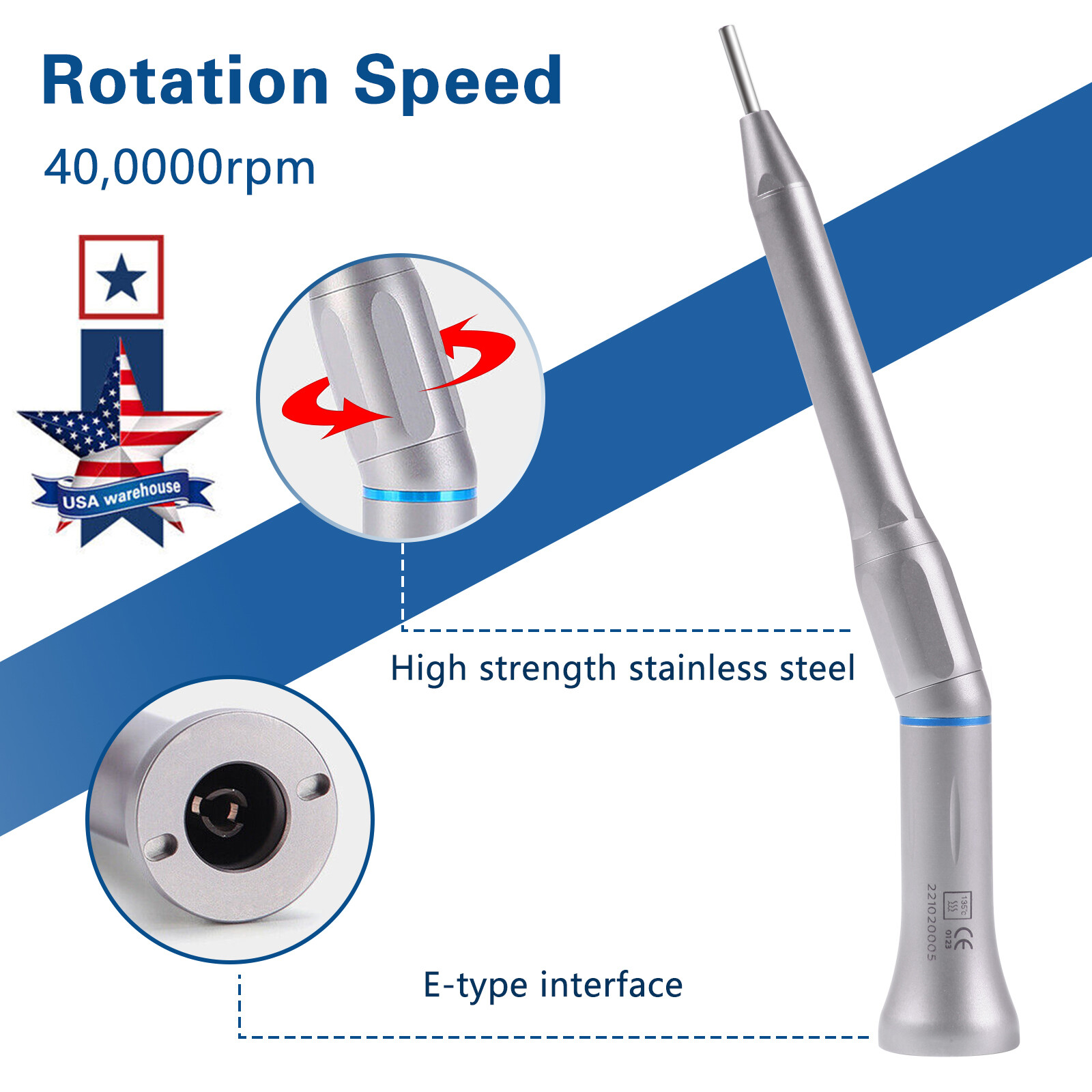 1:1 Dental Surgical Operation Low Speed Handpiece 20 Degree Straight Head USA