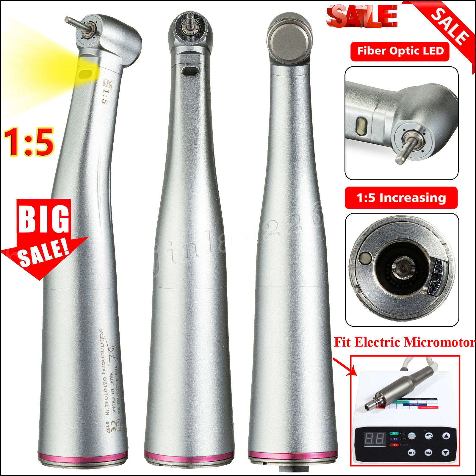 NSK Style LED Dental Electric 1:5 Contra Angle Increasing Speed Handpiece YBB