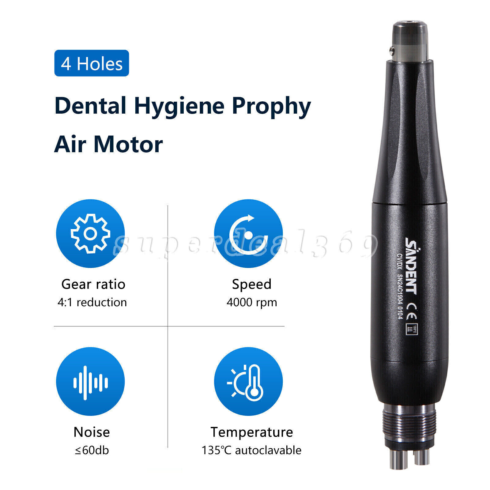 Dental 4:1 Reduction Hygiene Prophy Handpiece Air Motor 4 Holes 360° Swivel to