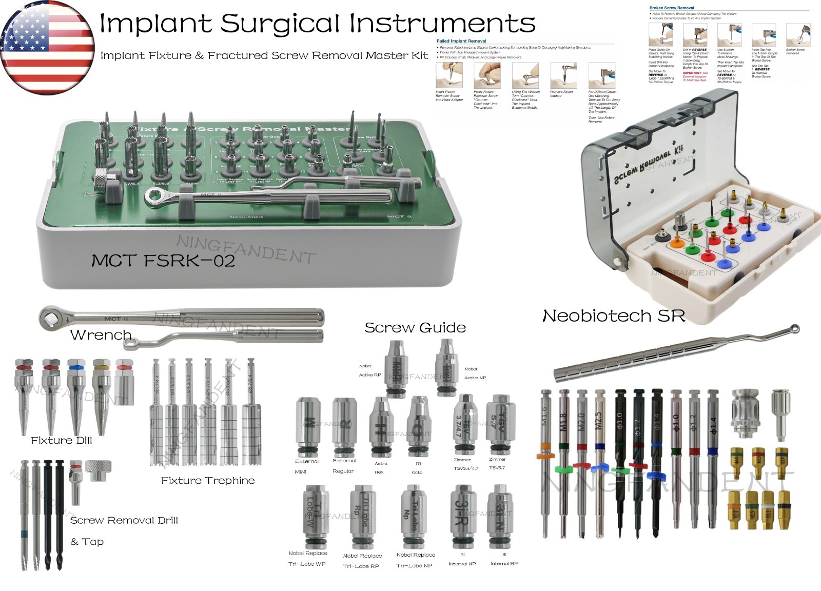 US Universal Implant Fixture & Fractured Screw Removal Master Kit MCT SR Tool