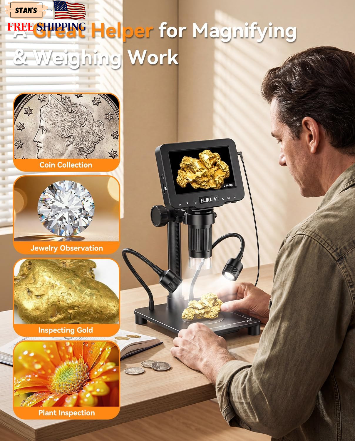 Microscope with Weighing Scale Digital Magnifier for Error Coins Jewelry Magni