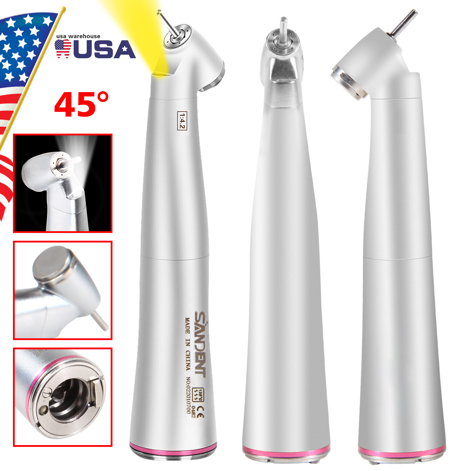 1:5/1:4.2 LED SANDENT Electric Contra Angle /1:1 20:1 LED Fiber Optic Handpiece