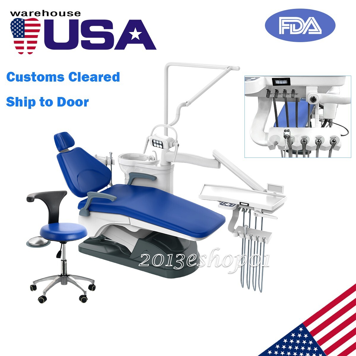 Dental Unit Chair Computer Controlled DC Motor PU Leather+Dentist Stool AZDENT