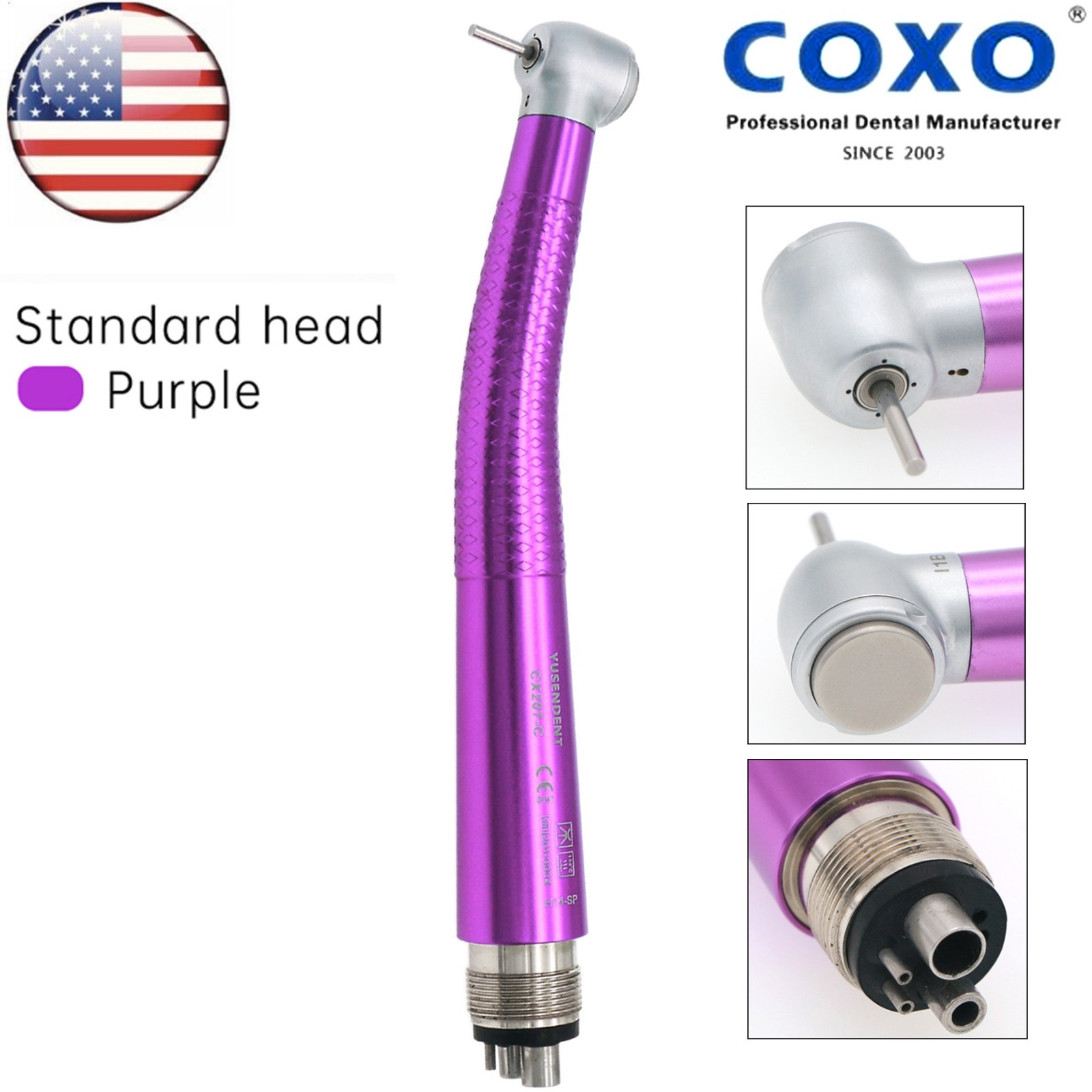 US COXO Dental High Speed 4 Hole Air Turbine Anti-retraction Colorful Handpiece