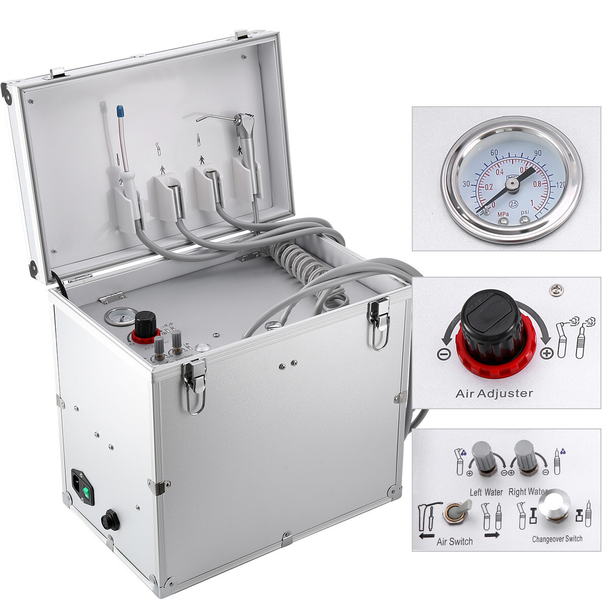 Dental Mobile Delivery Unit Treatment Case Air Compressor Syringe Suction 4Hole