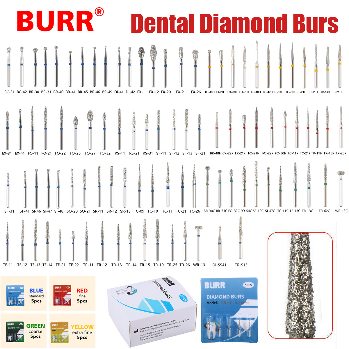 97Types Dental Diamond Burs FG 1.6mm for High Speed Handpiece 5Pcs/pack SA