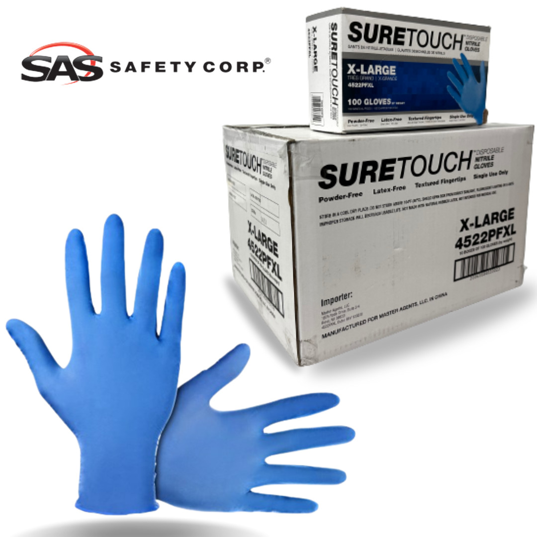 Blue Nitrile Exam Gloves (#4522PF)-Powder Free-SureTouch | SAS Safety – 1000/cs