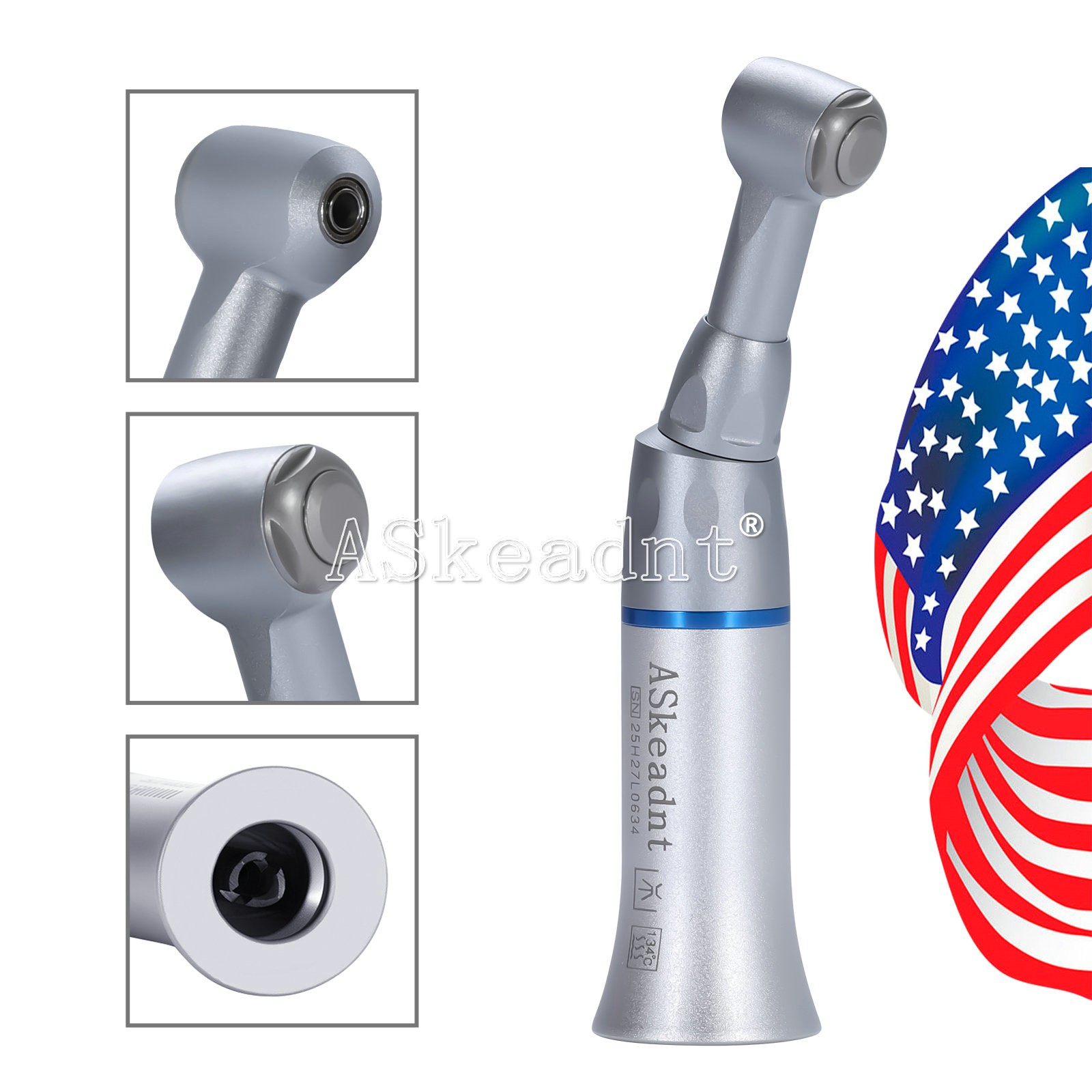 ASkeadnt Dental Low Speed Contra Angle Handpiece Push Button 1:1 E-type Attach