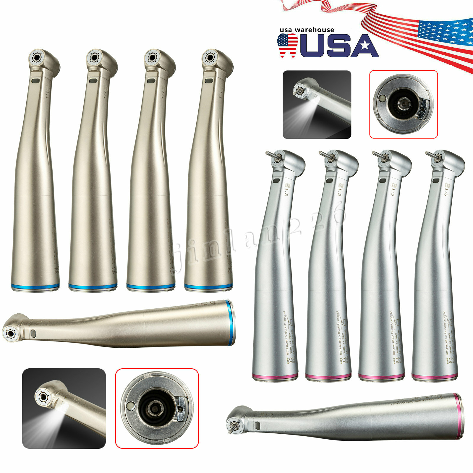 Dental 1:1 1:5 LED Fiber Optic Contra Angle Handpiece Push fit NSK/KaV motor