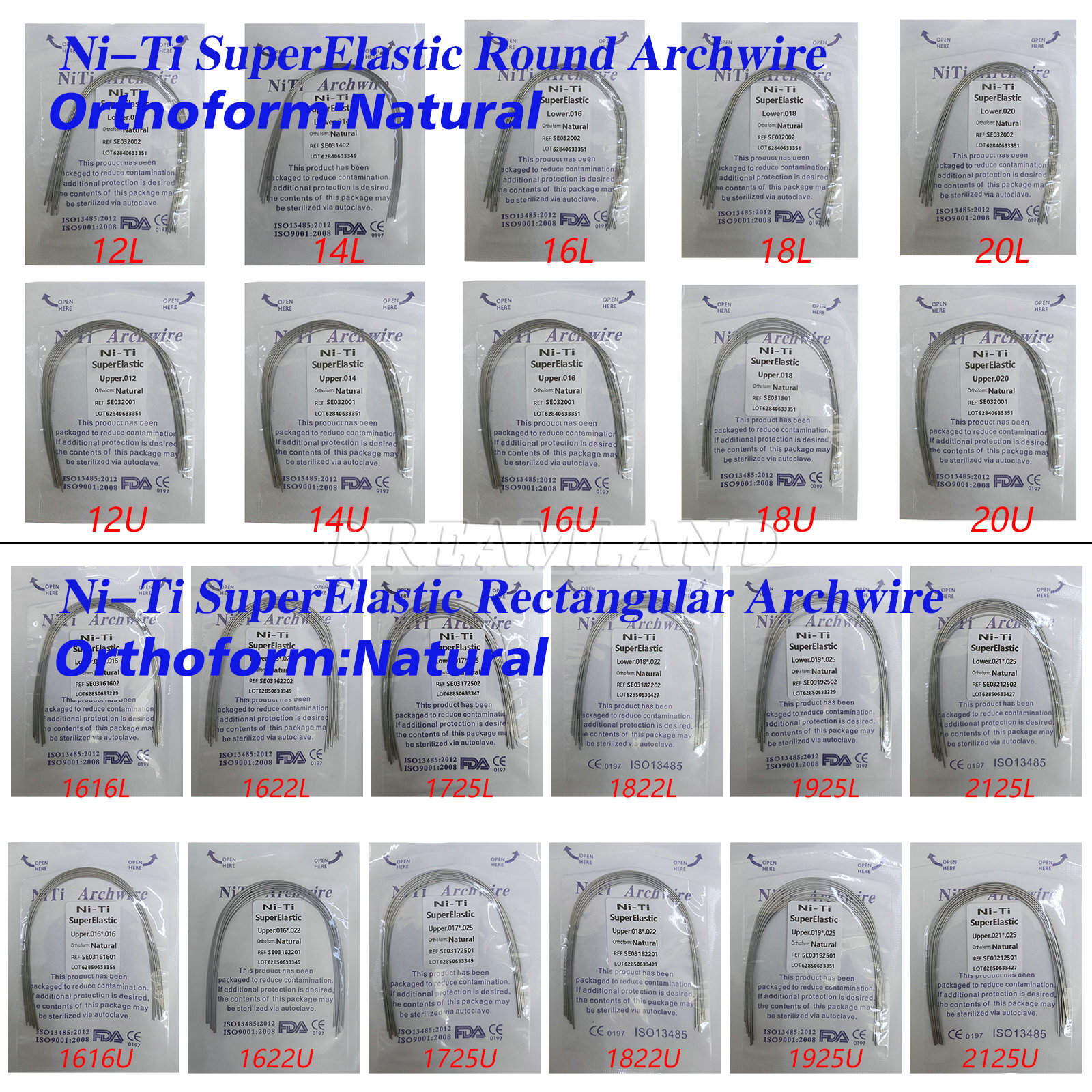 Dental Orthodontic Super Elastic NITI Arch Wires Round/Rectangular Natural Form
