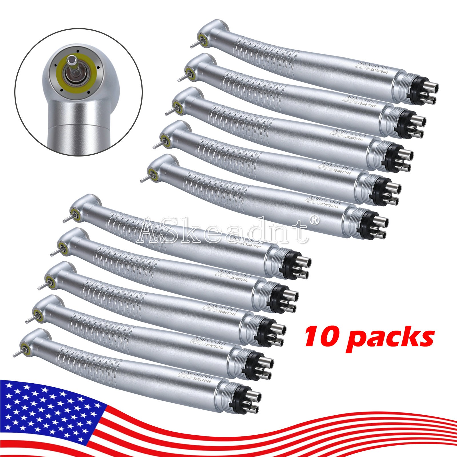 1-10 PCS Dental Shadowless Ring LED High Speed Handpiece 5 Water Spary 4 Holes