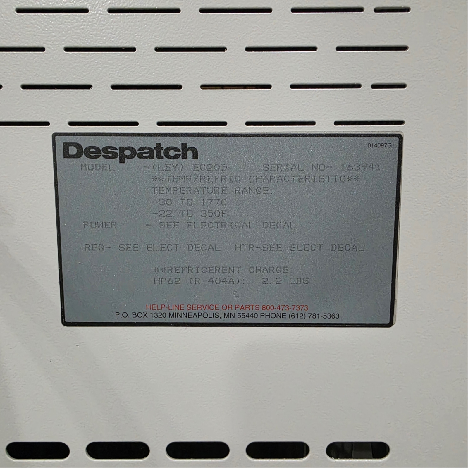 Despatch EC205 Ecosphere Environmental Test Chamber -30°C To 177°C, 208VAC 20A