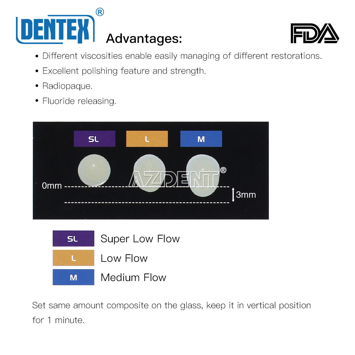 DENTEX Dental A3 Resin Flowable Light Cure Composite Medium Flow Restorations