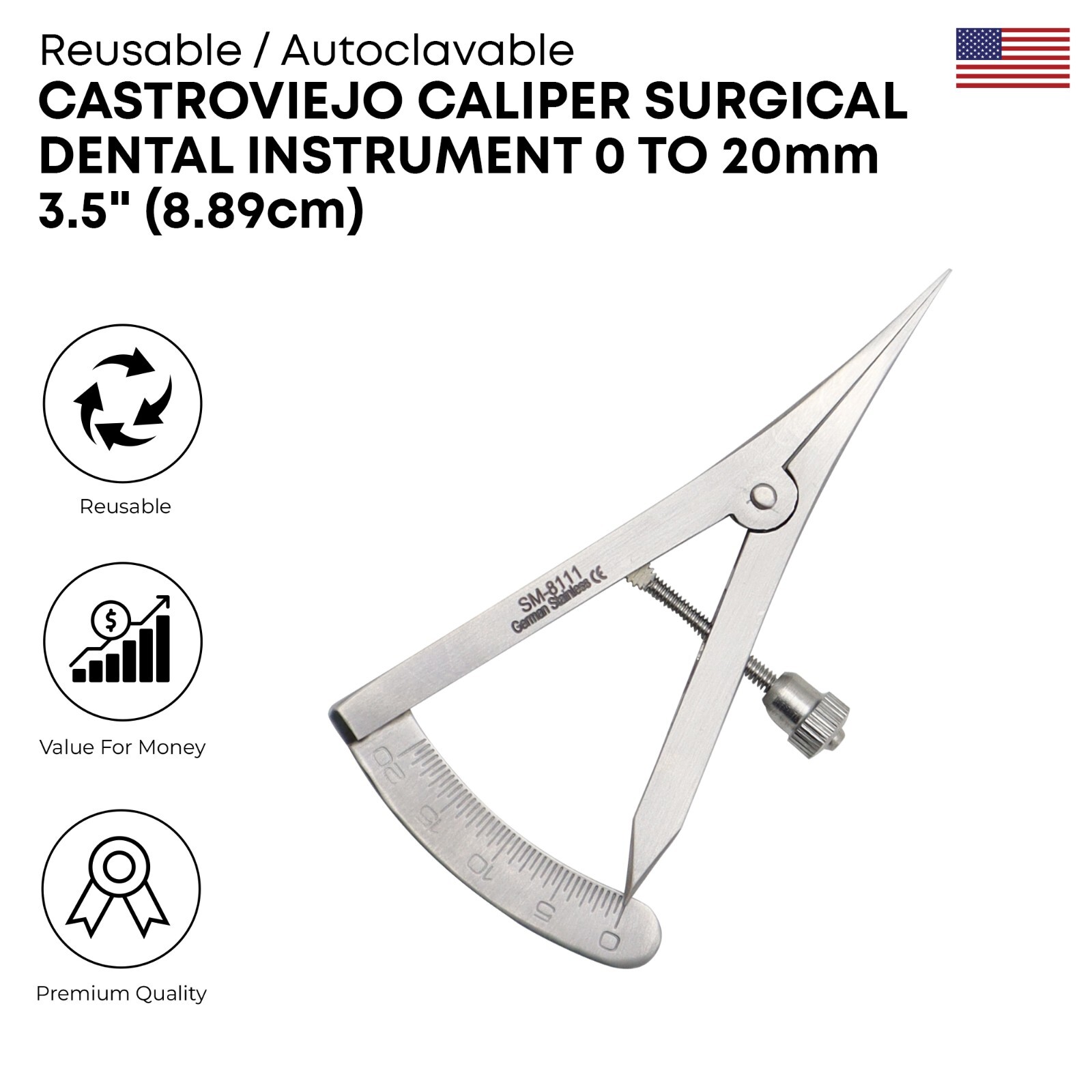 Castroviejo Caliper 0-20mm 3.5″ Surgical Ophthalmology Instruments