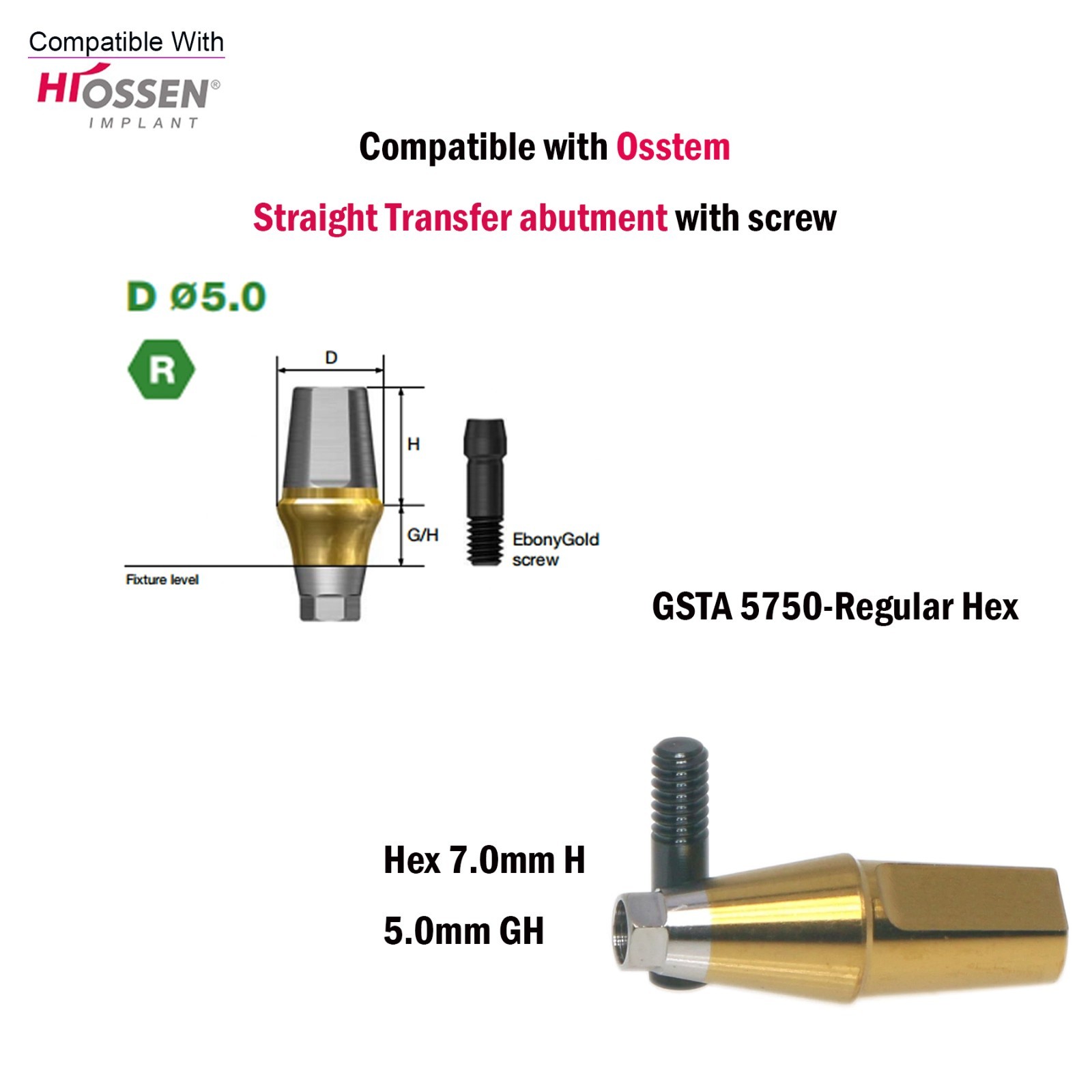 Titanium Straight Cemented Abutment D4.5/5.0/6.0 For Osstem Hiossen TS Regular