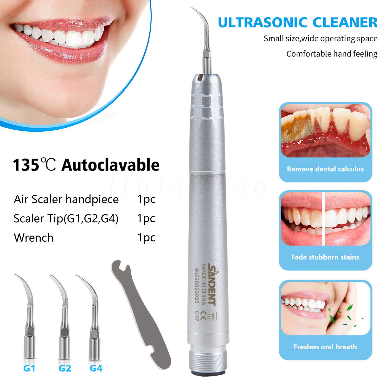 Ultrasonidos dentales Aire Perio Scaler Pieza de Mano Higienista 2 Agujeros +Tip
