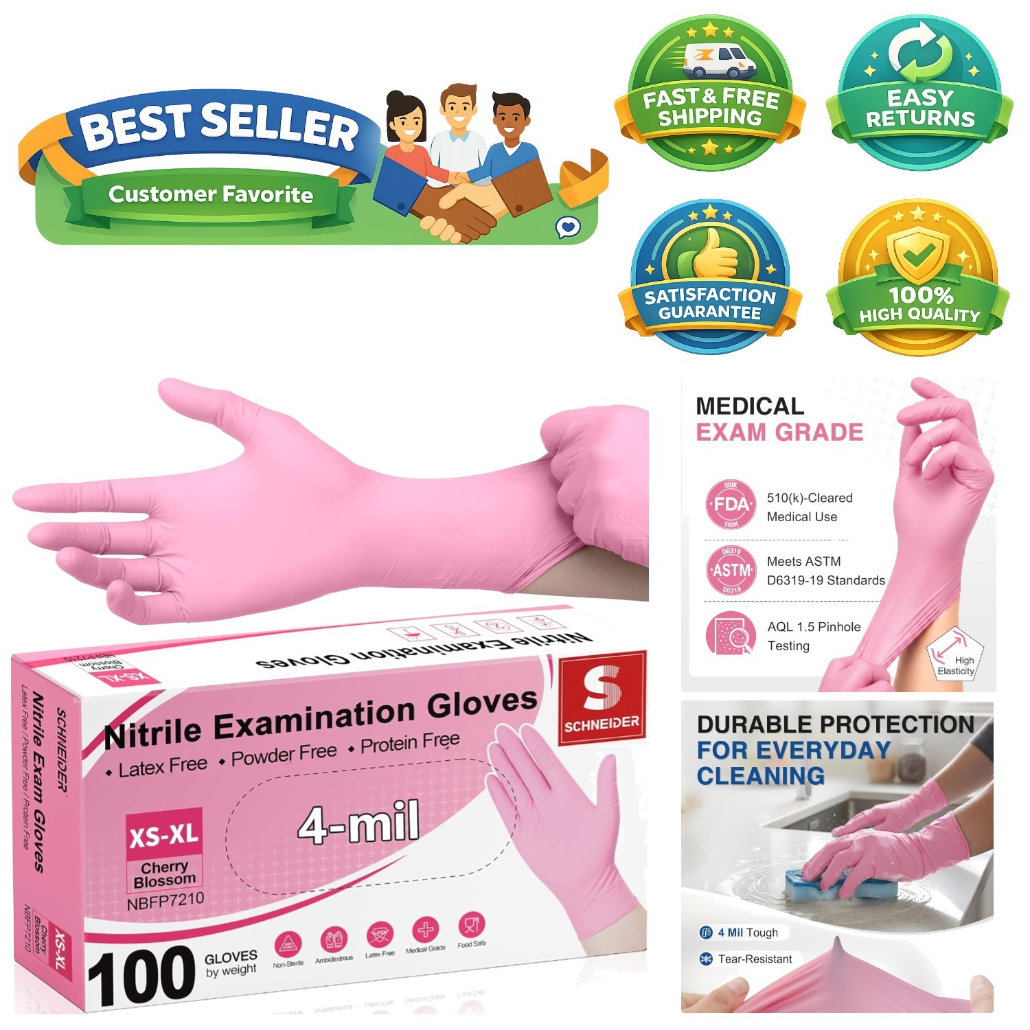 Versatile 4-mil Nitrile Gloves in Cherry Blossom – Ideal for Medical & Salon Use