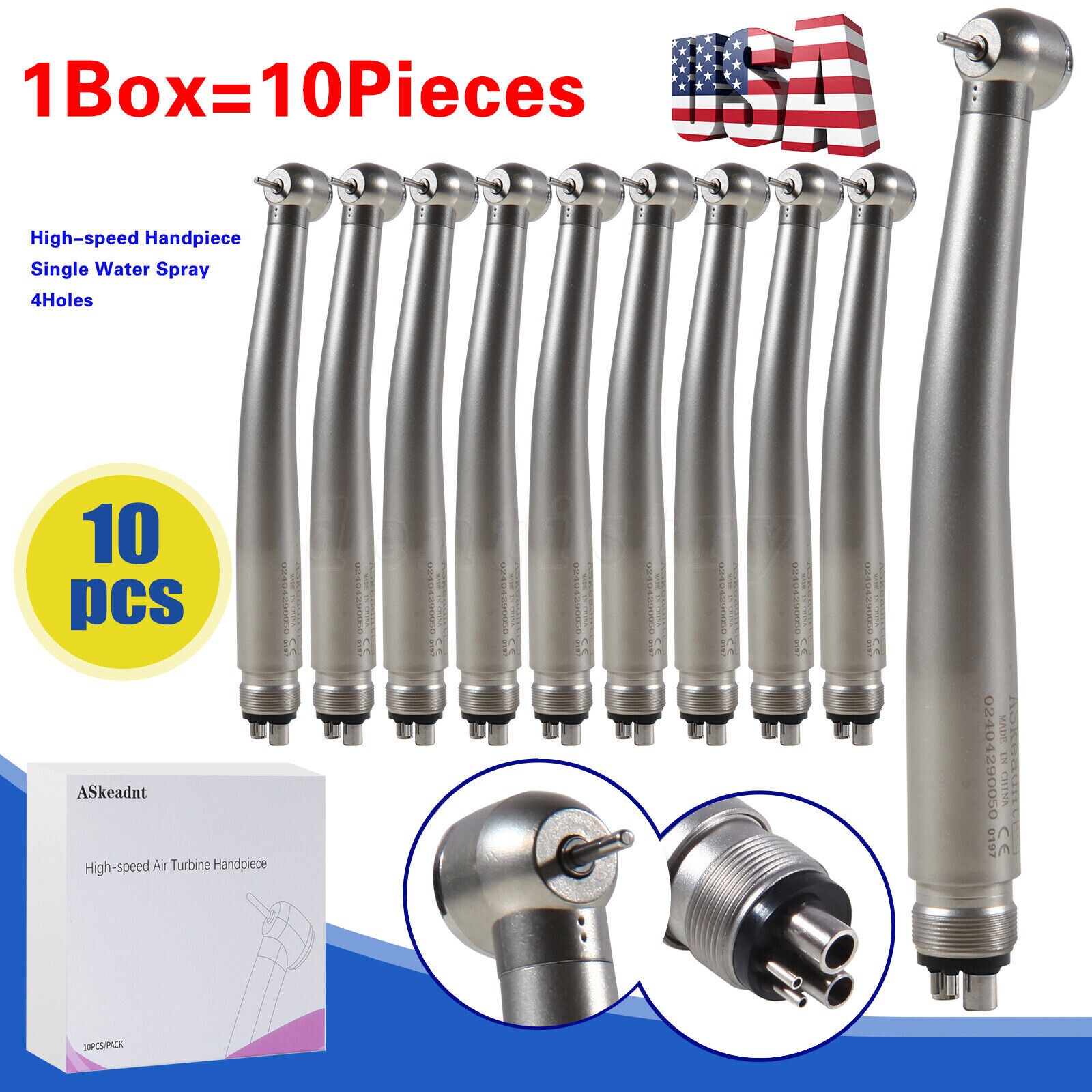 10 Askeadent Dental High Speed Handpiece Push Button Turbine Single Spray