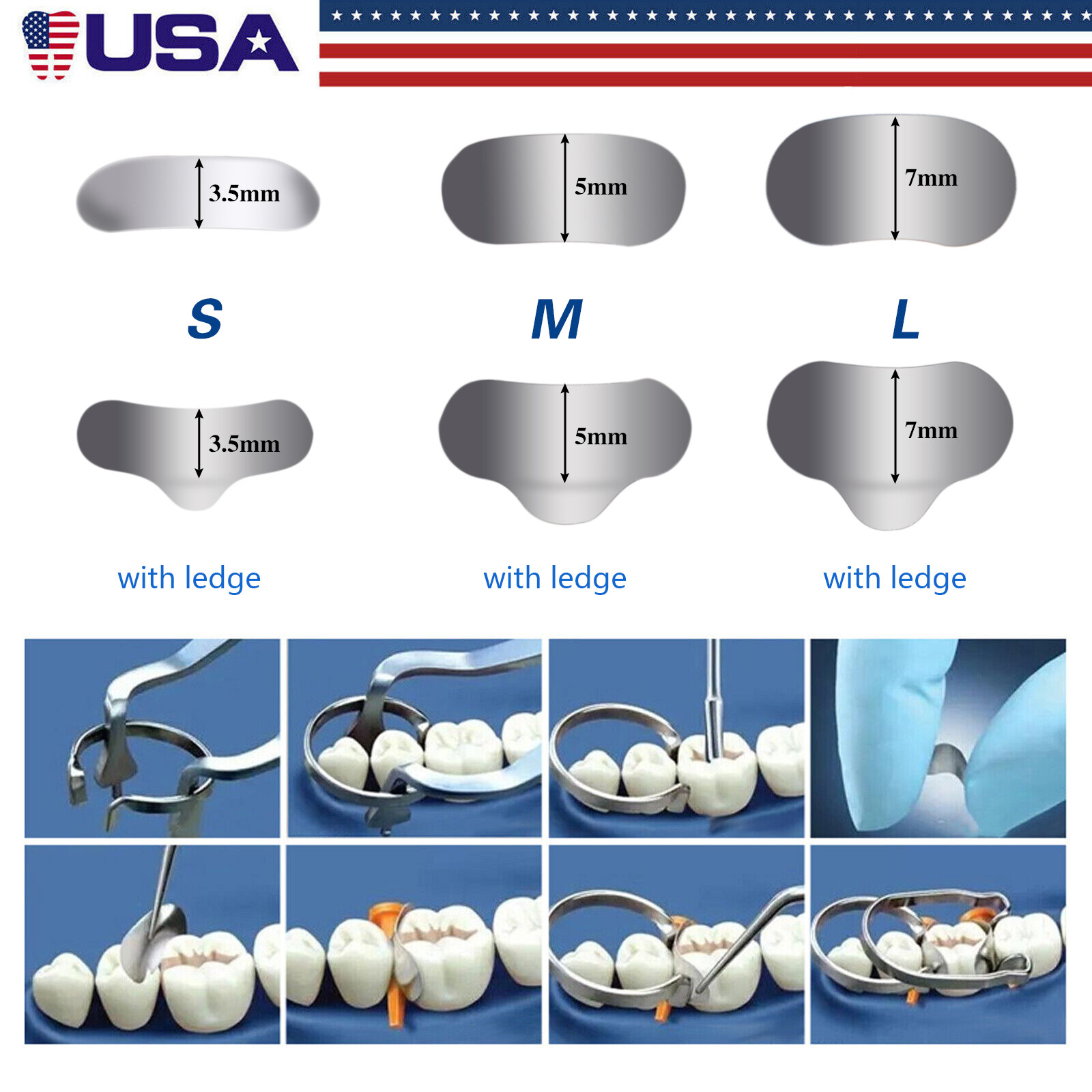 50Pcs/1box Dental Metal Matrices Matrix Band Sectional Contoured Refill SML 35μm