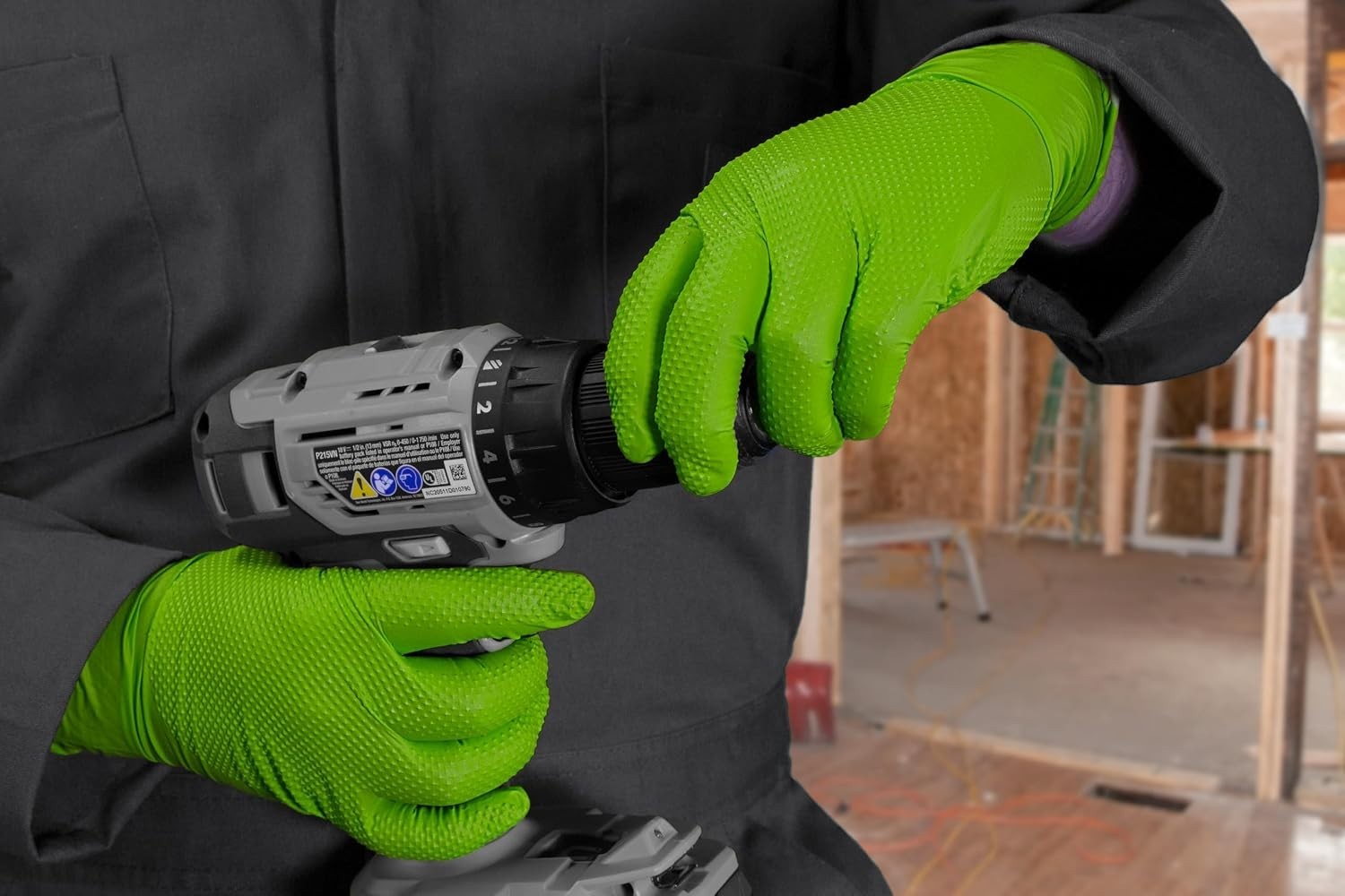 HD Green Gloves, 8 Mil Nitrile Disposable Heavy Duty Raised Diamond Grip Mech…