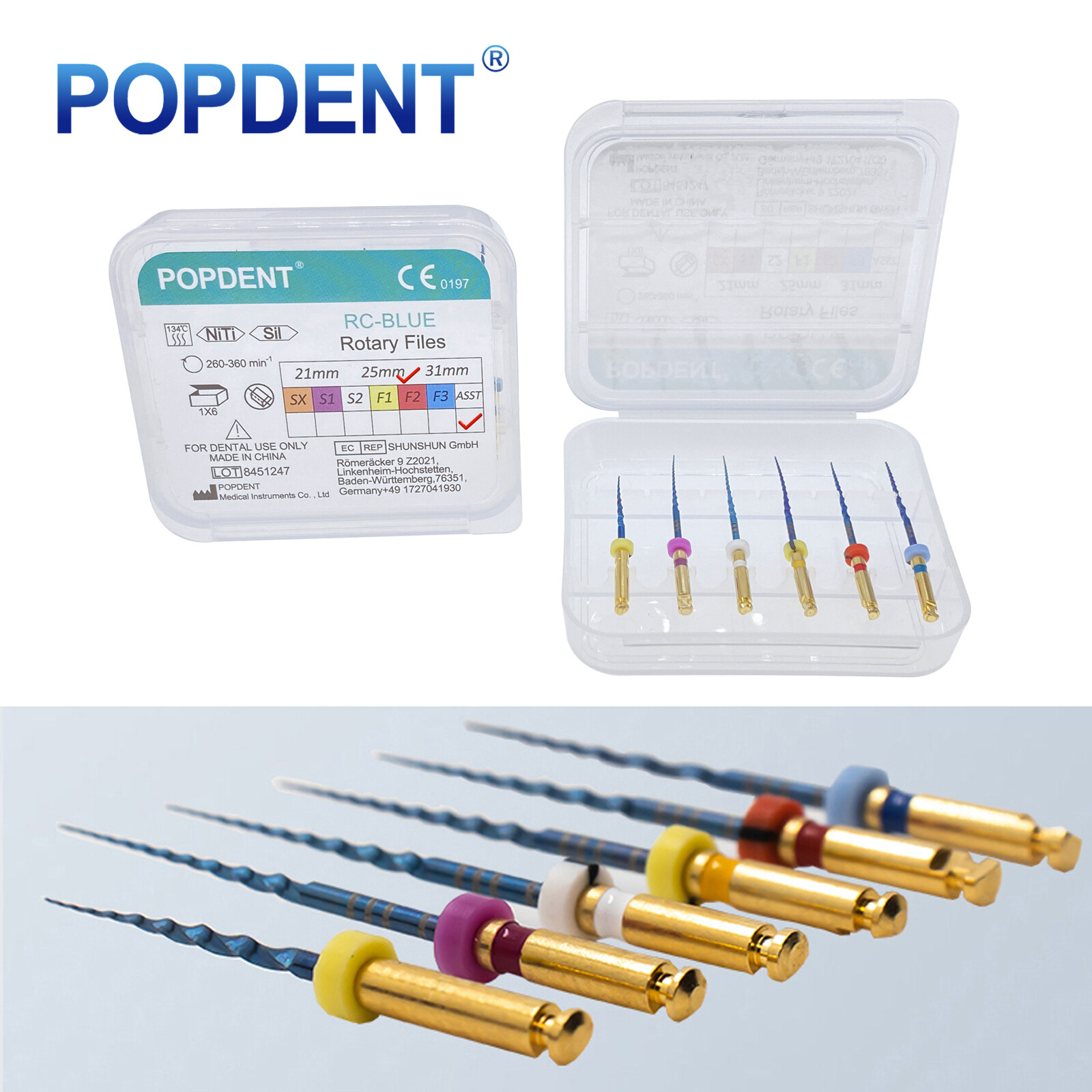 POPDENT Dental Endodontic Rotary Endo Root Canal File X-Pro Blue /Gold Taper