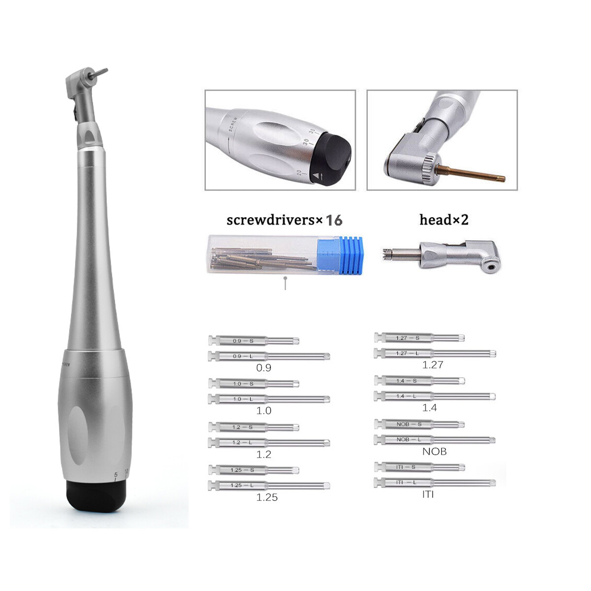 Dental Universal Implant Kit Torque Wrench Contra Angle Handpiece & 16 Drivers
