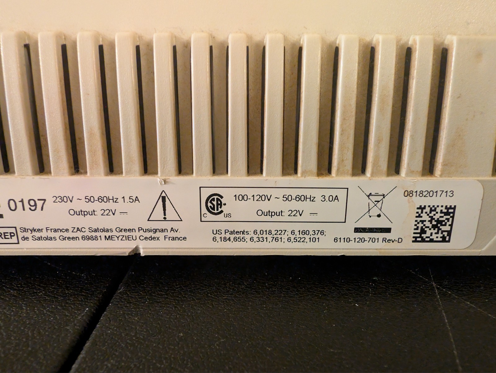Stryker 6110-120 System 6 Battery Charger Untested / Parts Repair / No Batteries